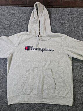 Champion Athleticwear Hoodie Mens XL Gray Logo Long Sleeve Pullover Sweatshirt